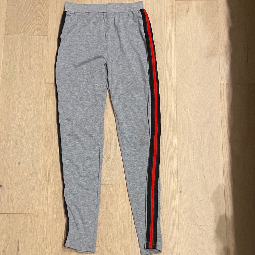 Gray Leggings with Red Stripe